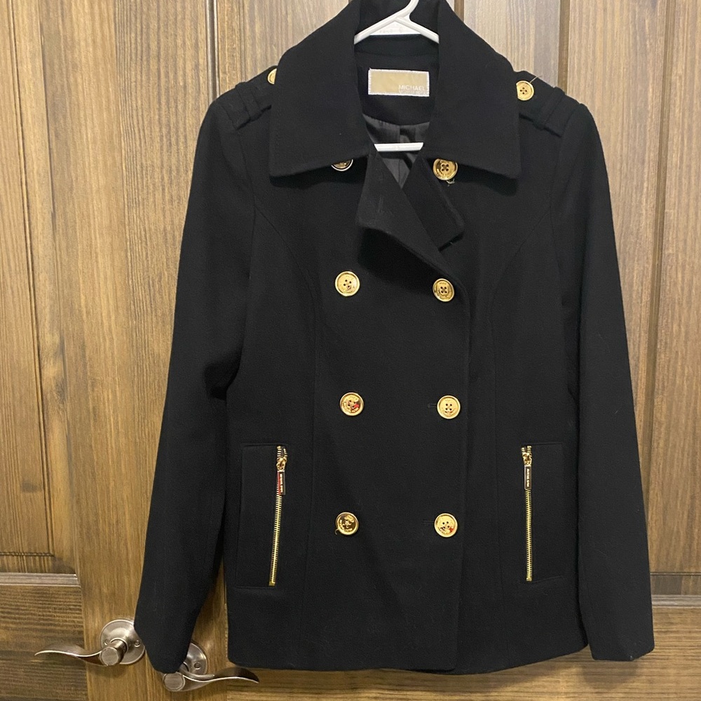 Michael Kors black pea coat Large NWOT